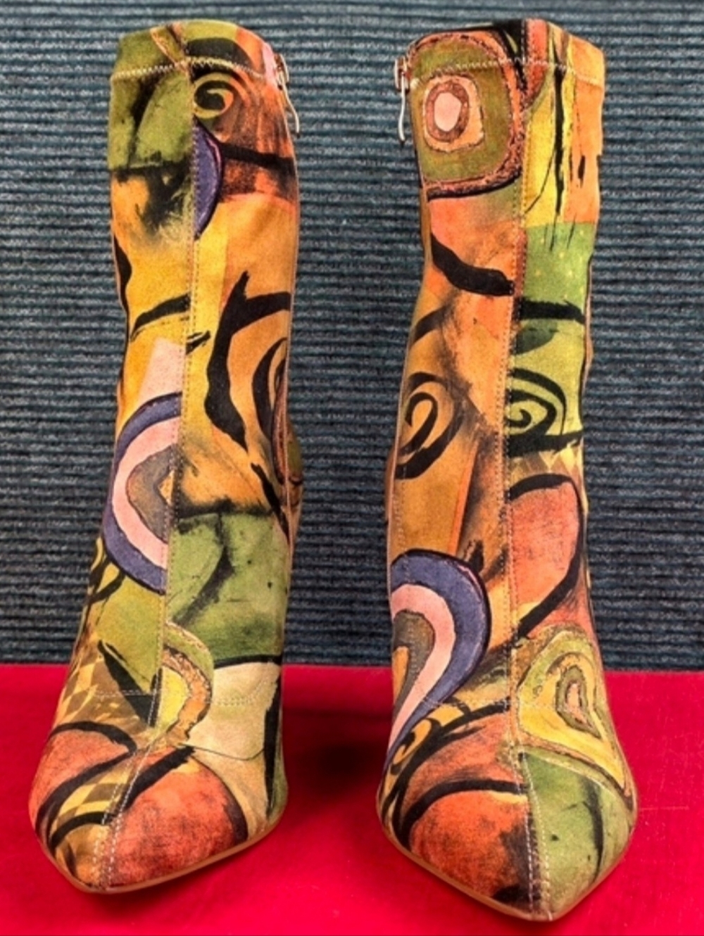 Vivianly Pointy Toe Stiletto Heels Printed Sock Ankle Booties - Picture 10 of 16